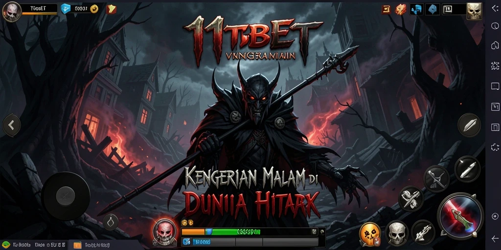 Tampilan gameplay menyeramkan 11TBET dengan atmosfer kegelapan.