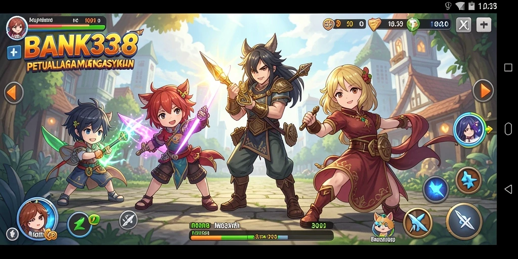 Screenshot utama BANK338 menampilkan pertarungan karakter anime yang seru.