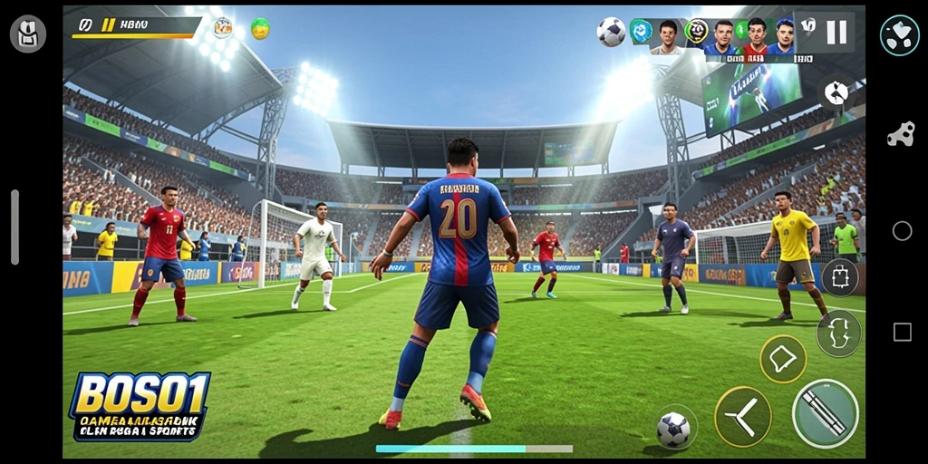 Tangkapan layar utama BOS01 menampilkan aksi seru dalam permainan olahraga.