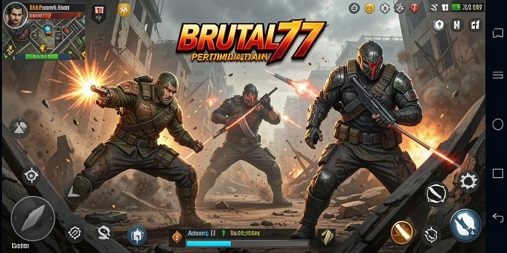 Tampilan gameplay BRUTAL77 yang menegangkan dan seru.