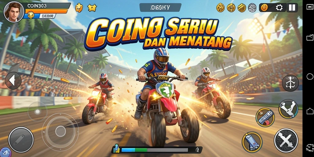 Tampilan gameplay COIN303 yang menegangkan saat balapan.