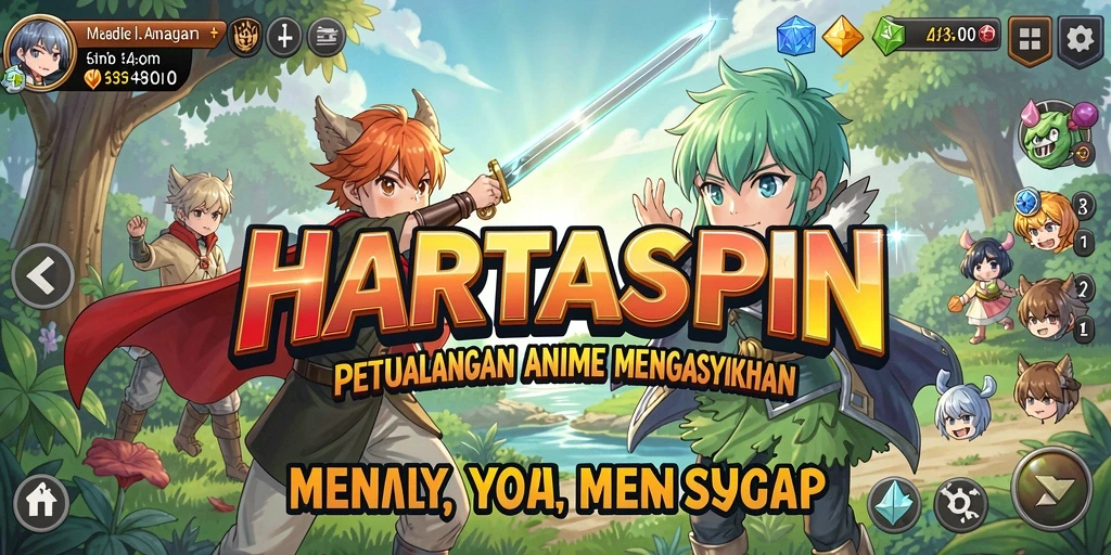 Tampilan gameplay HARTASPIN yang penuh warna dan dinamis.