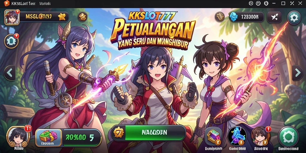 Screenshot gameplay KKSLOT777 yang penuh warna dan karakter menarik.