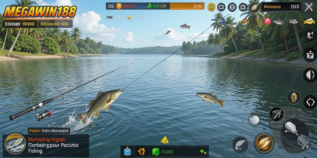 Tampilan gameplay MEGAWIN188 yang menarik dan seru saat memancing ikan.