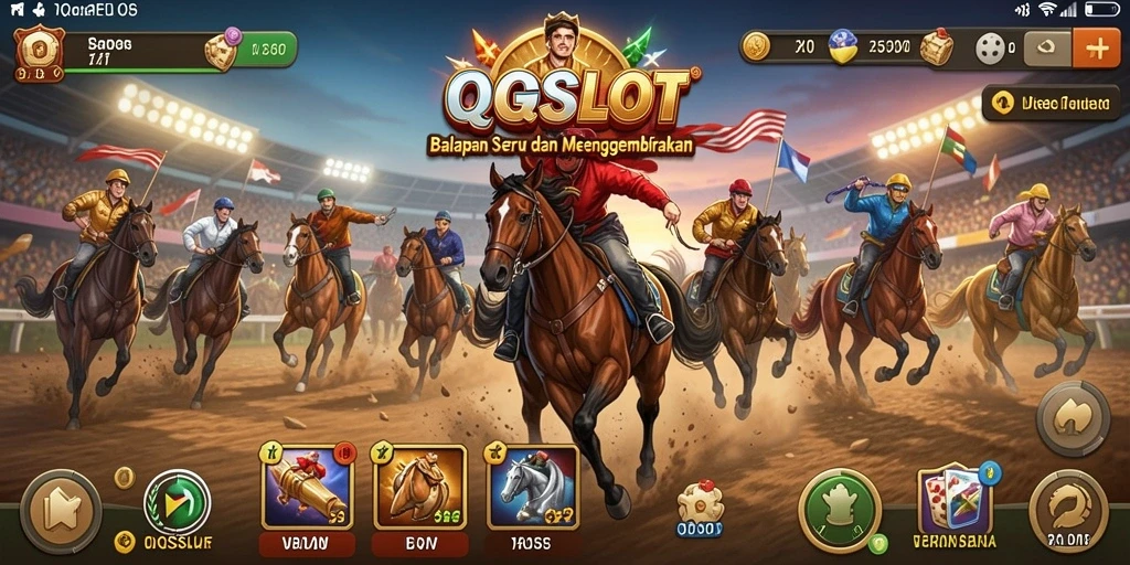 Screenshot dari gameplay <strong>QQSLOT</strong> yang menunjukkan aksi balapan seru.