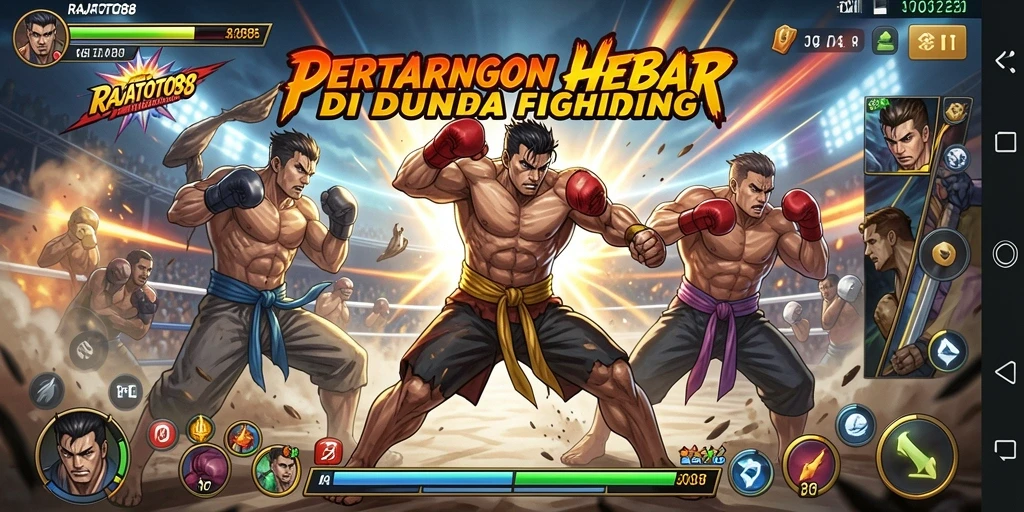 Screenshot utama RAJATOTO88 dengan tampilan pertarungan yang mendebarkan.
