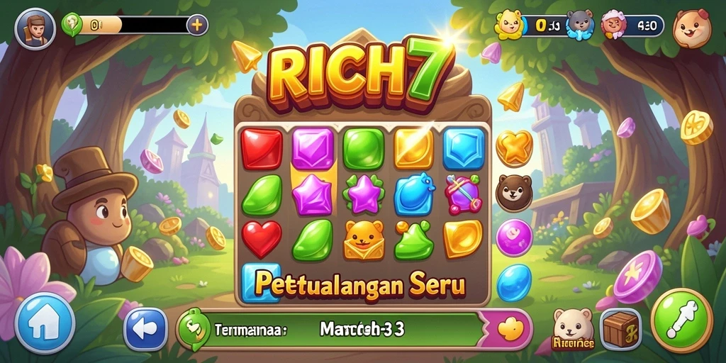 Cuplikan gameplay RICH7 yang penuh warna dan tantangan menarik.