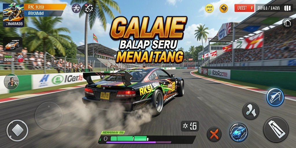 Gameplay RK55 yang seru dan adrenalin tinggi di lintasan balap.