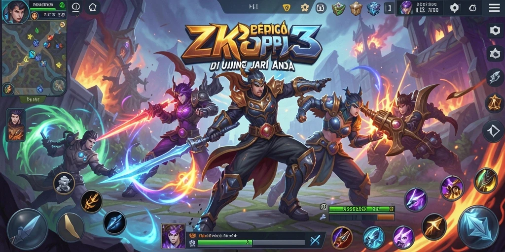 Tangkapan layar utama ZK3 menunjukkan pertarungan epik di arena MOBA.